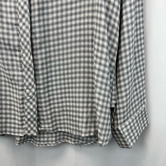 Angie Womens Button Up Shirt Gray Plaid Long Sleeve Cuff Collar Pocket Rayon M - Picture 10 of 11